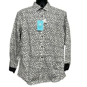 NWT Christian Aujard‎ Men's Medium Button-Up Shirt Black White Dot Print